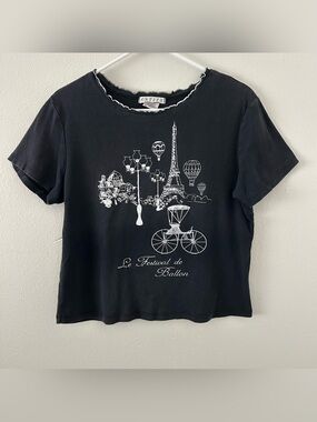 Vintage Paris France Eiffel Tower Hot Air Balloon Festival Top Women’s L 90s Y2K